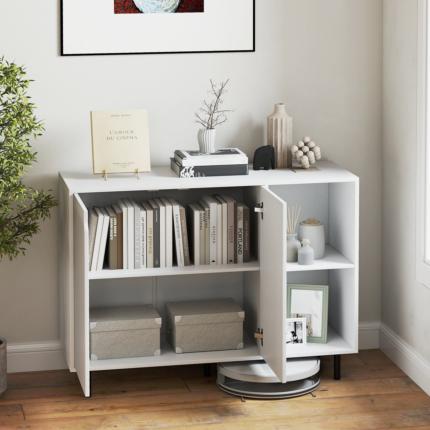 42 Inch Sideboard Buffet Cabinet Kitchen with Adjustable Shelves-White