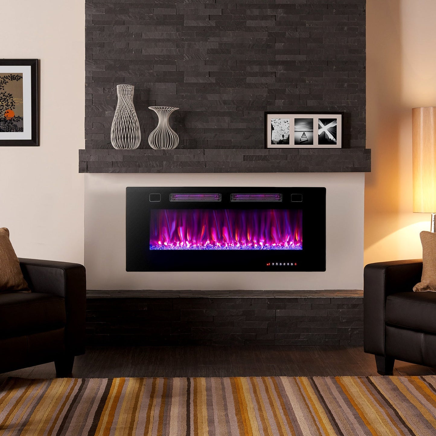 42/50/60/72 Inch Ultra-Thin Electric Fireplace with Decorative Crystals-50 inches