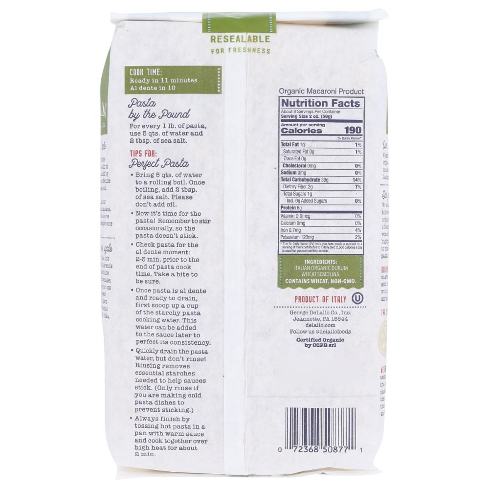 DELALLO: Pasta Semolina Penne Rigati Org, 16 oz
