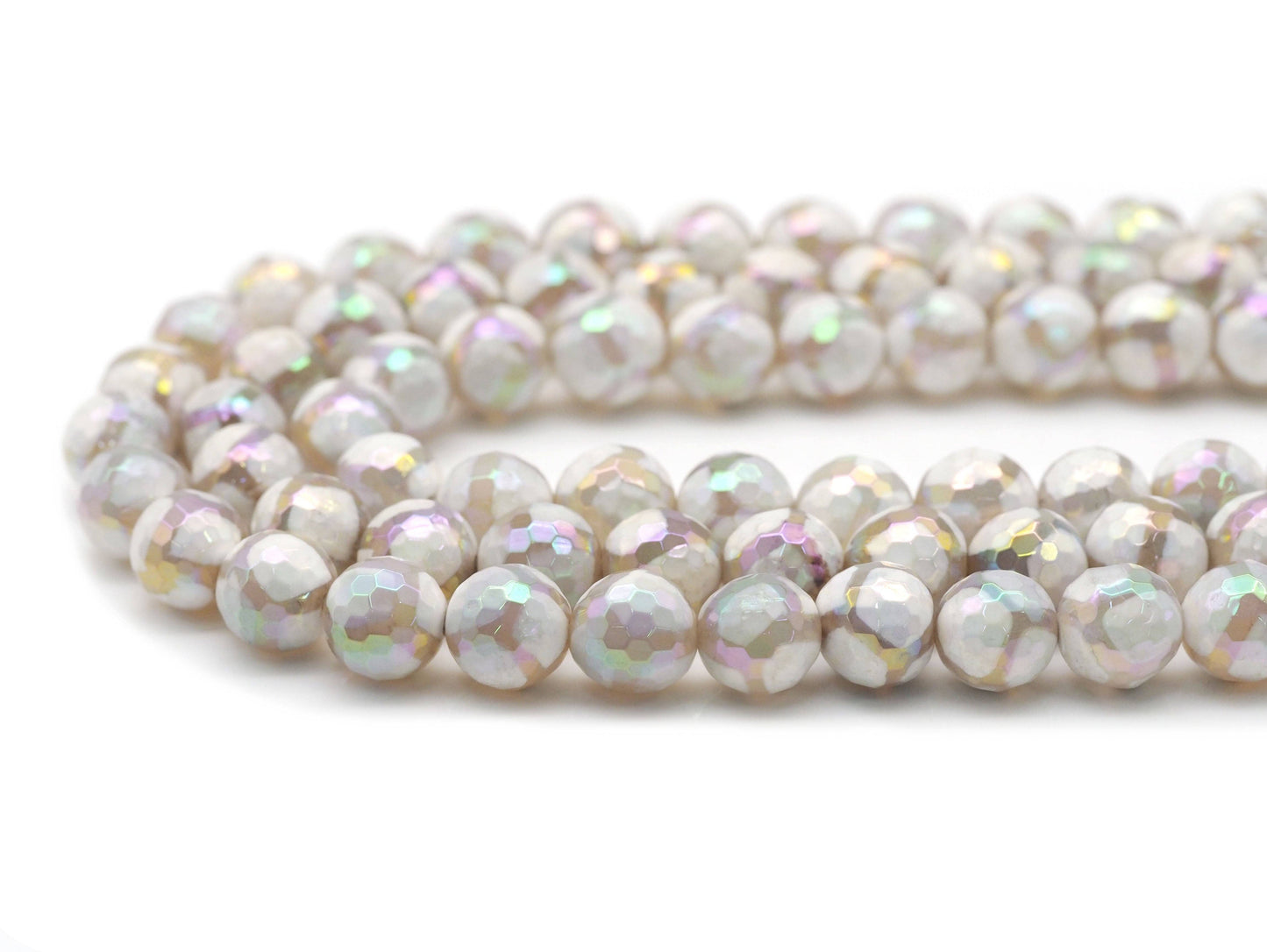 AB Mystic White Tibetan Agate Football Round Beads, 8mm/10m/12mm, Sku#UA240