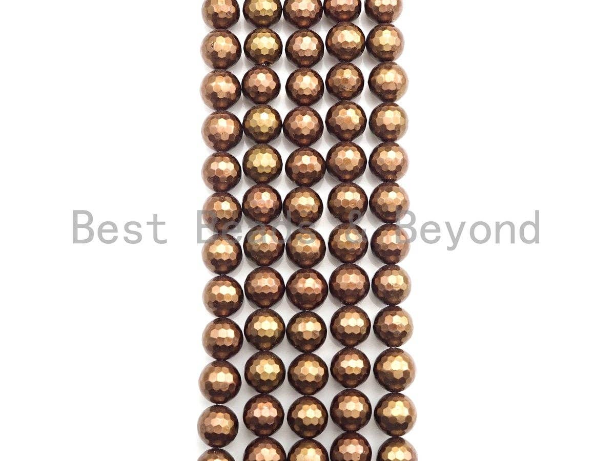 Natural Mother of Pearl Copper Color Round Faceted beads, 6mm/8mm/10mm/12mm MOP Beads, 15.5inch strand, SKU#T136C