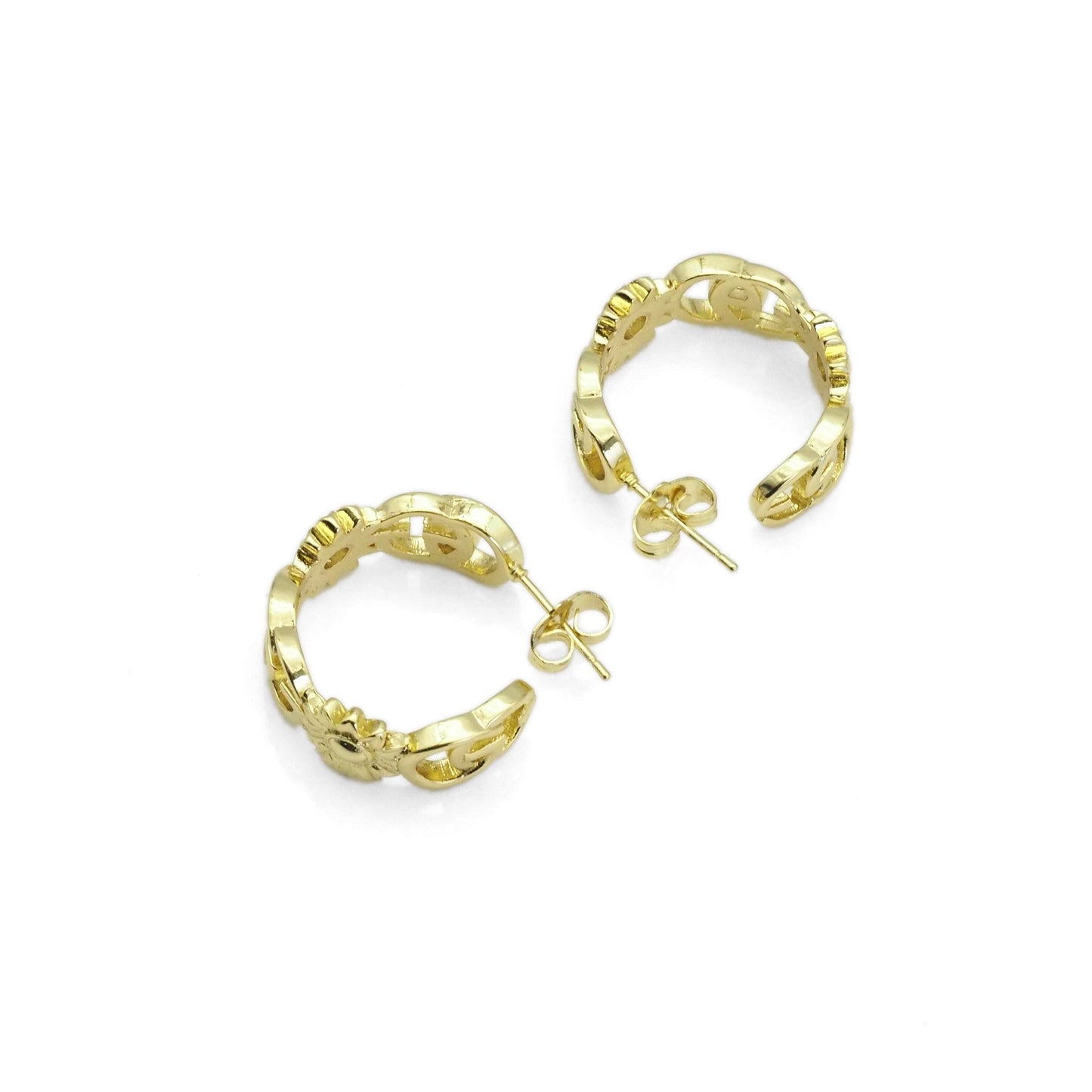 CZ Gold Daisy Flower Hoop Earrings, Sku#LK843