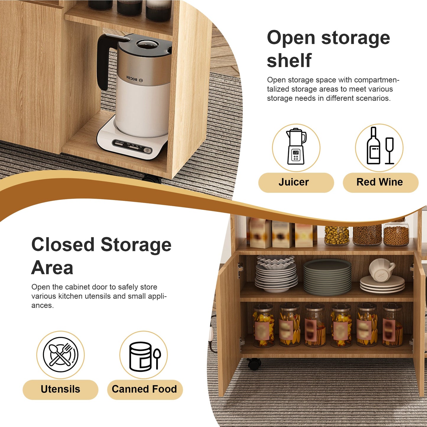 Multi-Functional Folding Table with Storage Shelves and Wheels