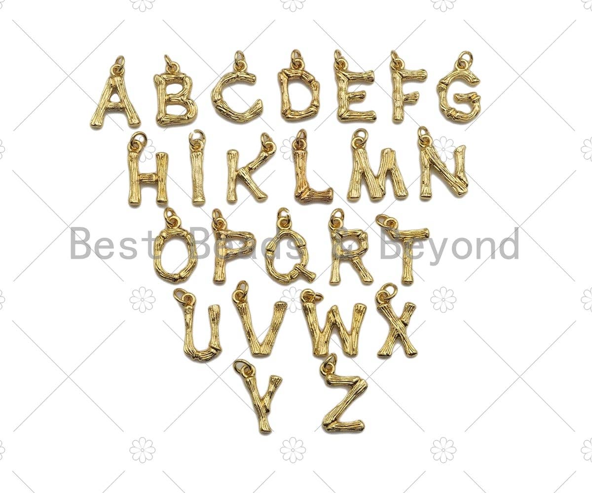 Gold Bamboo Initial Charm, Alphabet Name Letter Charm,sku#L277C
