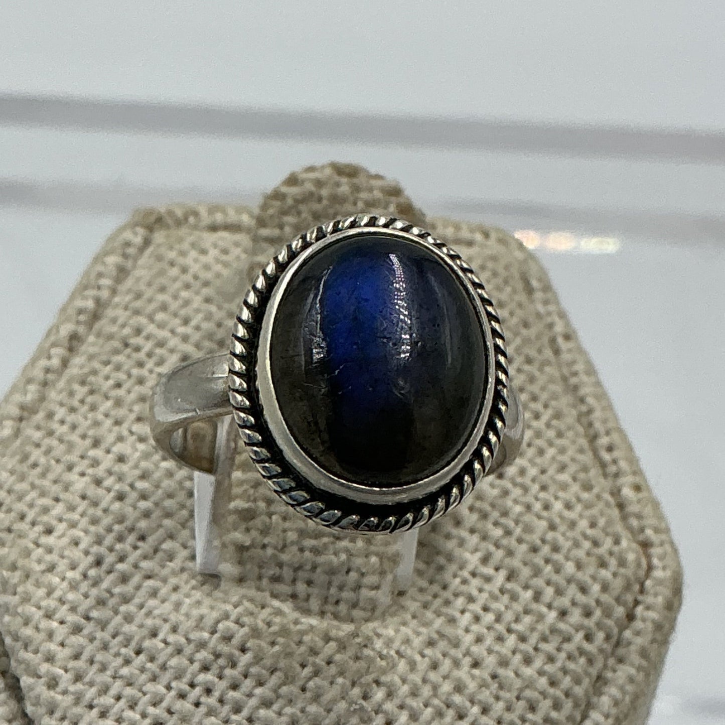 Sterling Silver Deep Blue Labradorite Oval Ring - Size 6 - Magic and Protection