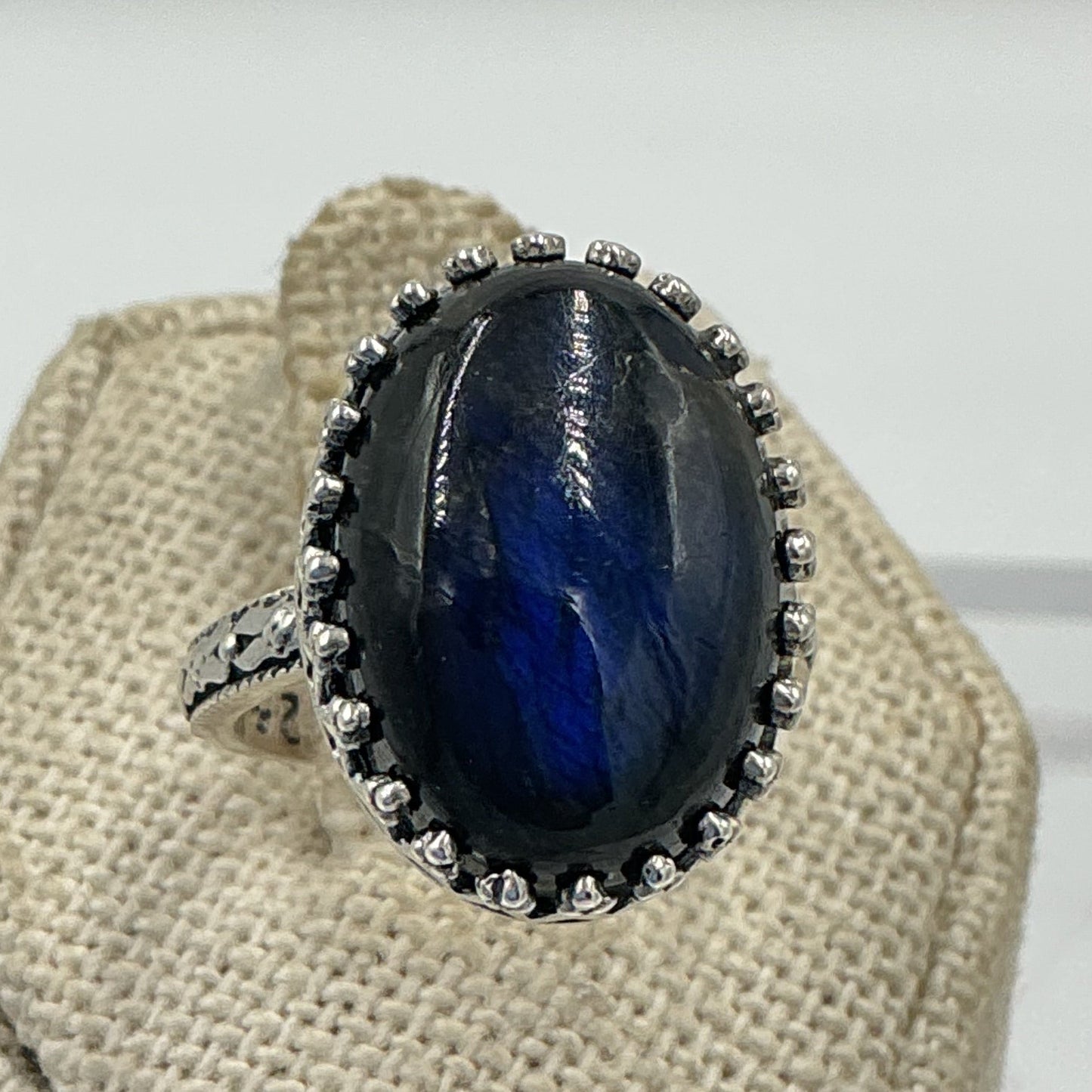 Sterling Silver Deepest Night Blue Labradorite Oval Ring - Size 6 - Magic and Protection