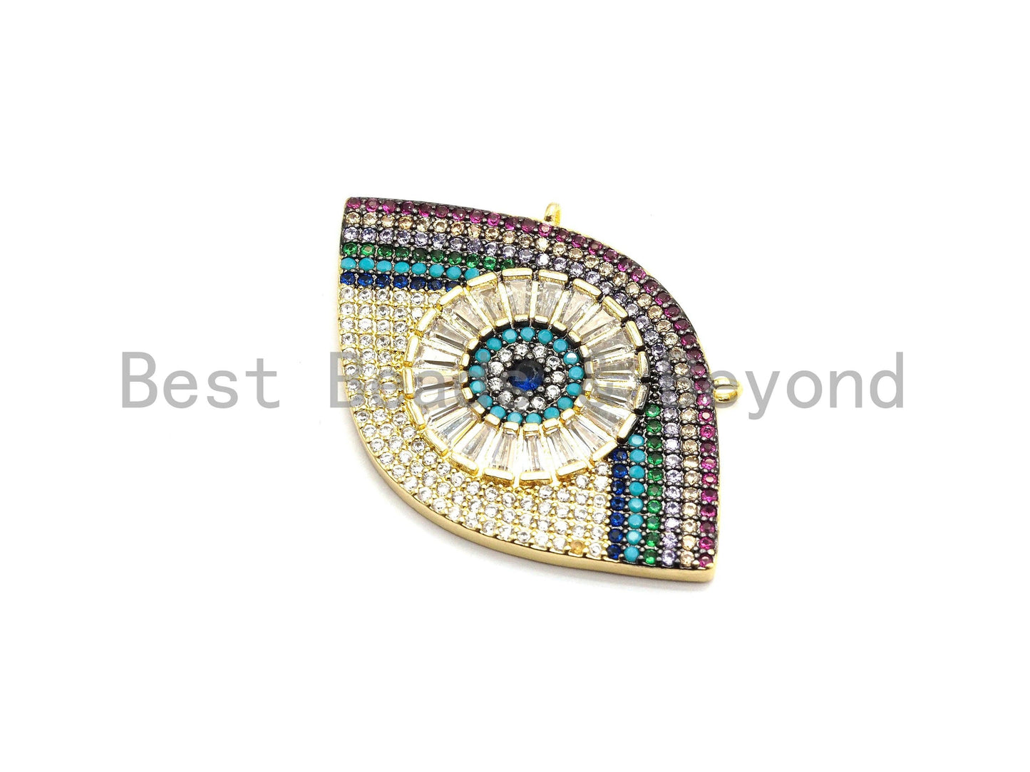 Rainbow Clear CZ Micro Pave Geometric Evil Eye Face Pendant, Cubic Zirconia Pendant,25x40mm, sku#F709