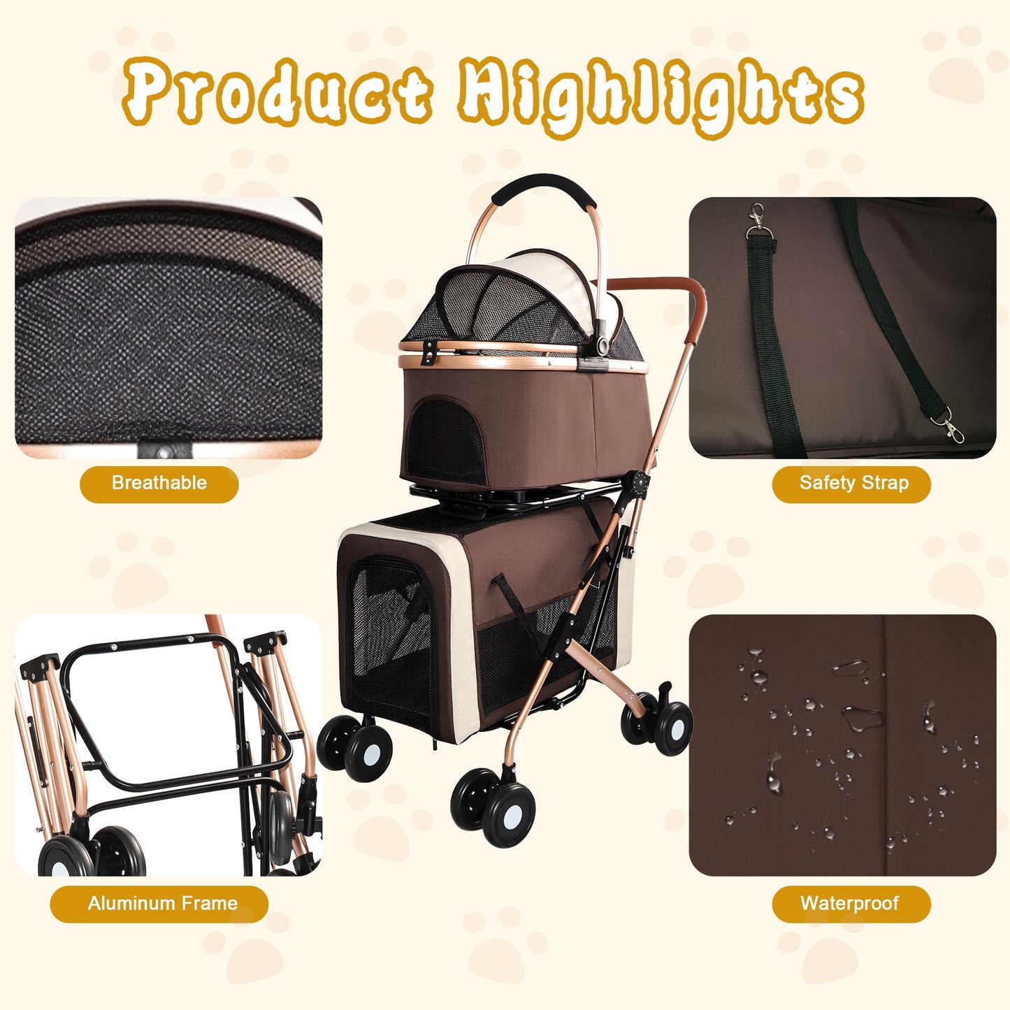 Double Pet Stroller for Dogs and Cats