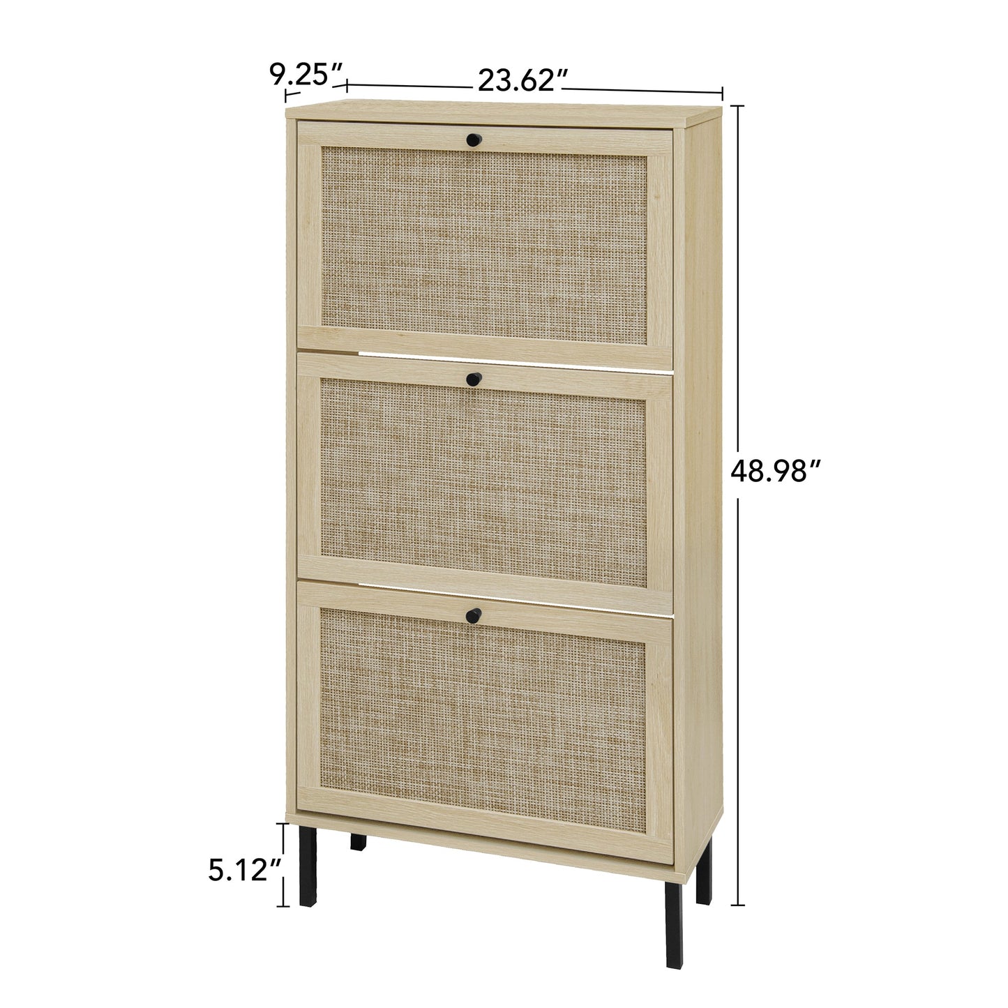 Rattan 3 Door Shoe Rack, Freestanding Modern Shoe Storage Cabinet