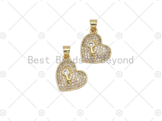 CZ Key On Heart Charm, Sku#LK542