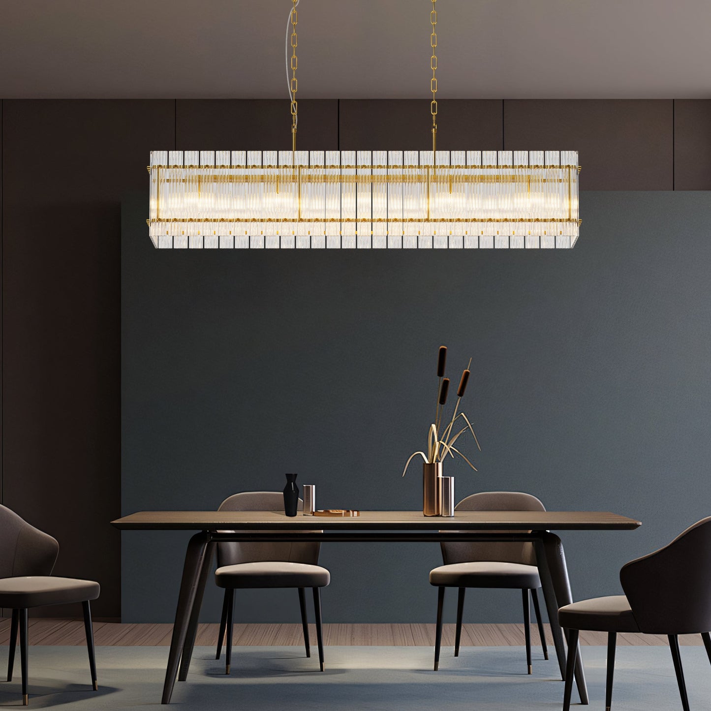 Modern Rectangular Crystal Glass Chandelier