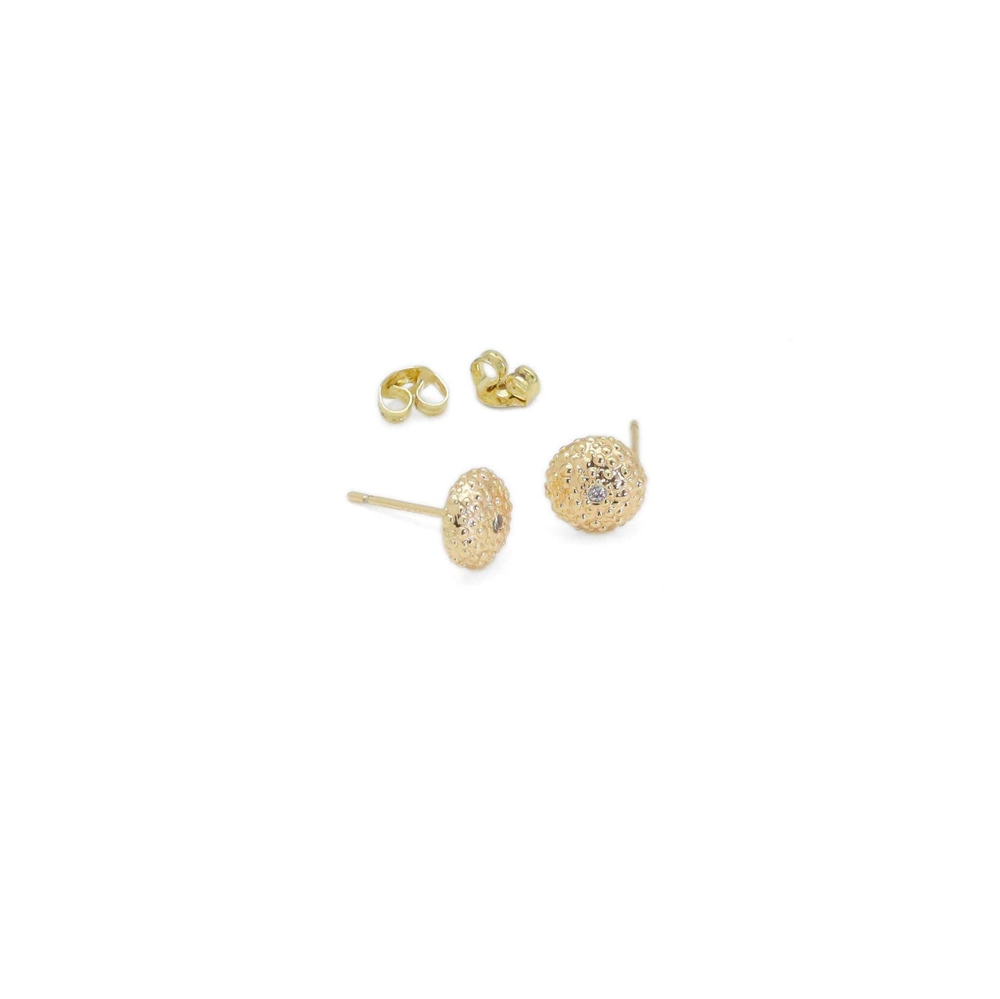 CZ brushed Gold Round Stud Earrings, Sku#ZX172