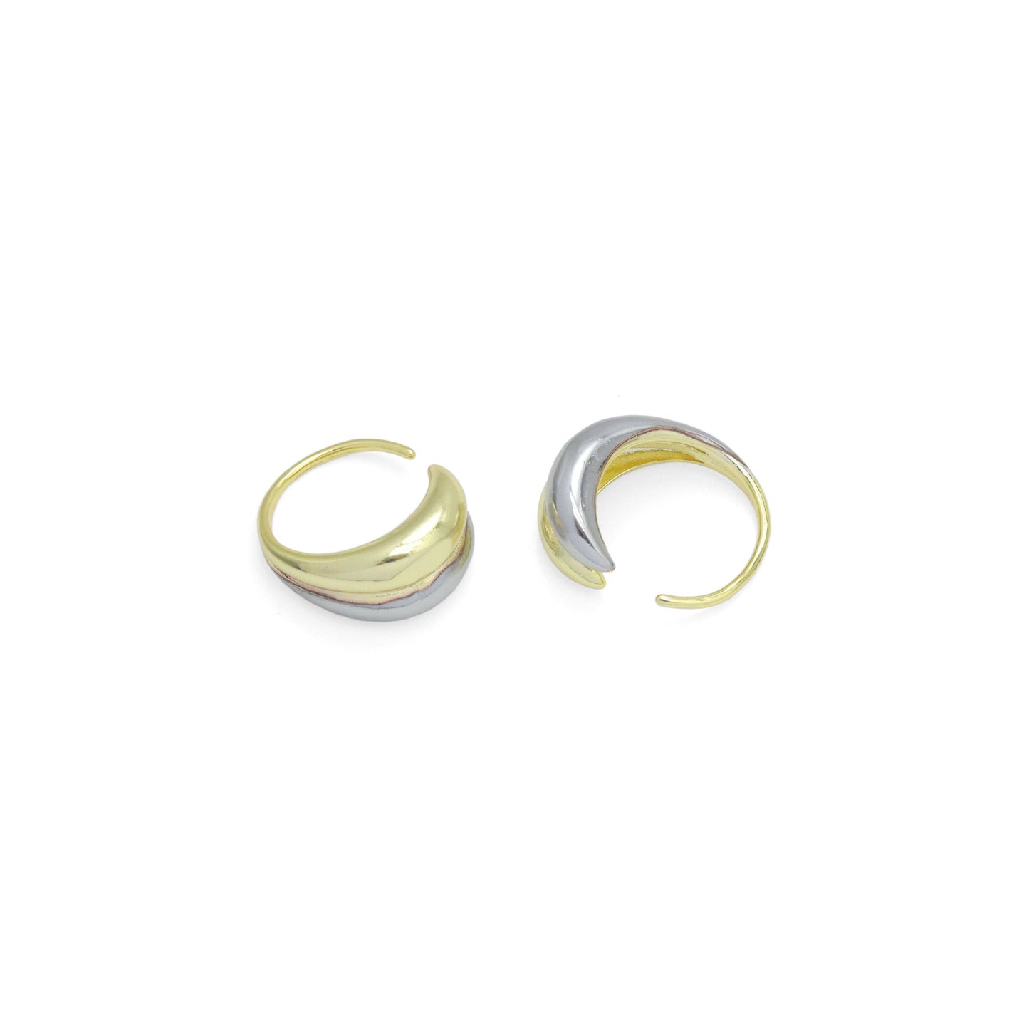 Dual Color Gold Silver Two-tone Dome Earrings, Sku#LK1058