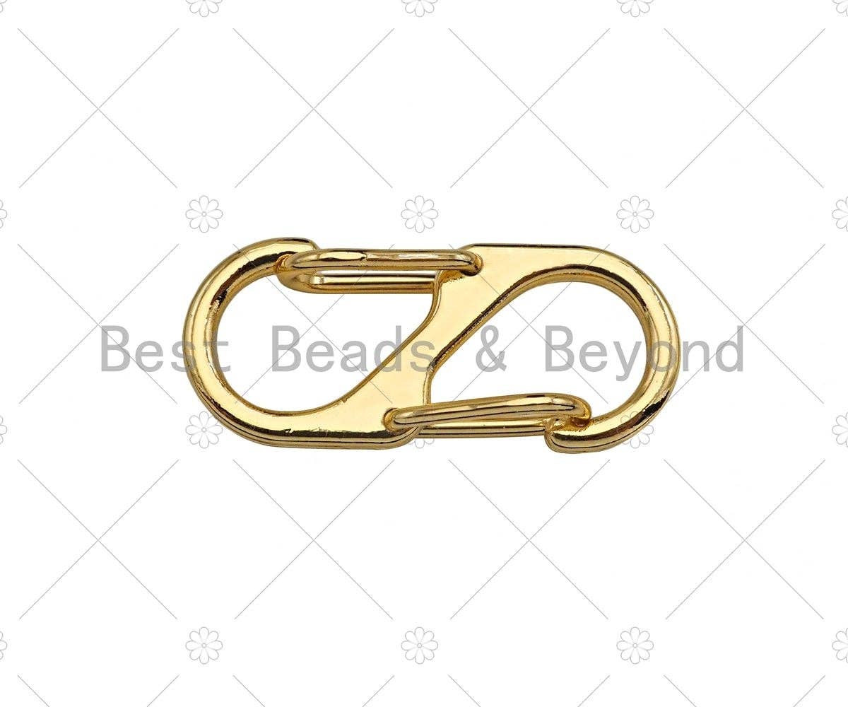 18K Gold/Silver Double Sides Push Lock, S Hook Push Gate Clasp, Push Clasp, Gold/Silver Spring Clasp, 14x33 mm, sku#K178