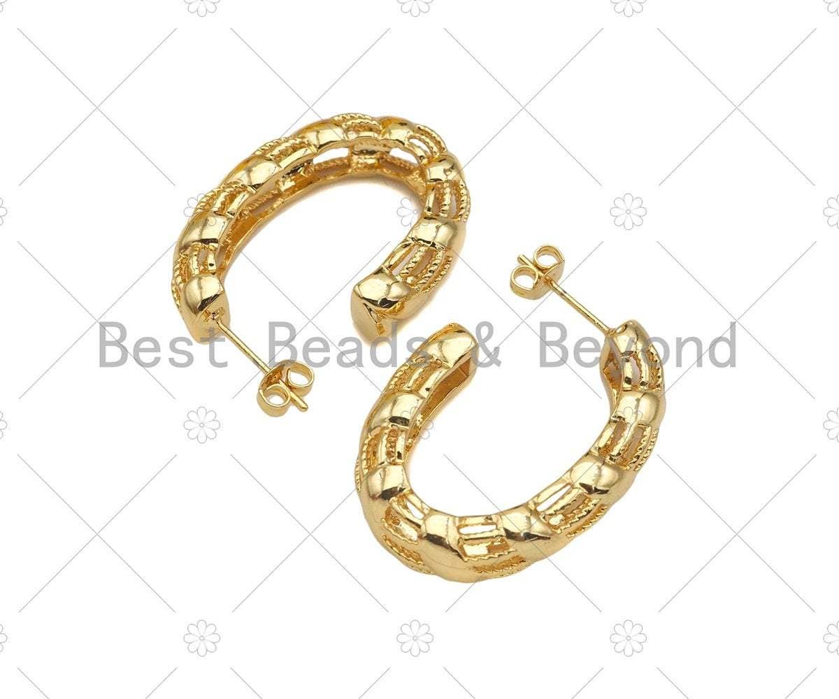 Gold Chunky Oval Hoop Earrings, Sku#J317