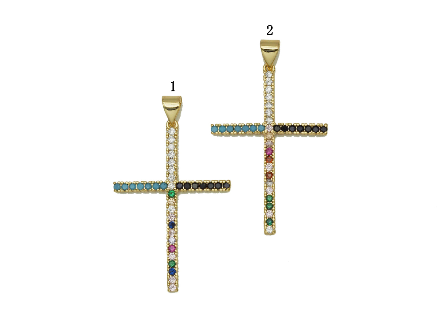 Colorful CZ Cross Pendant, Sku#LK598