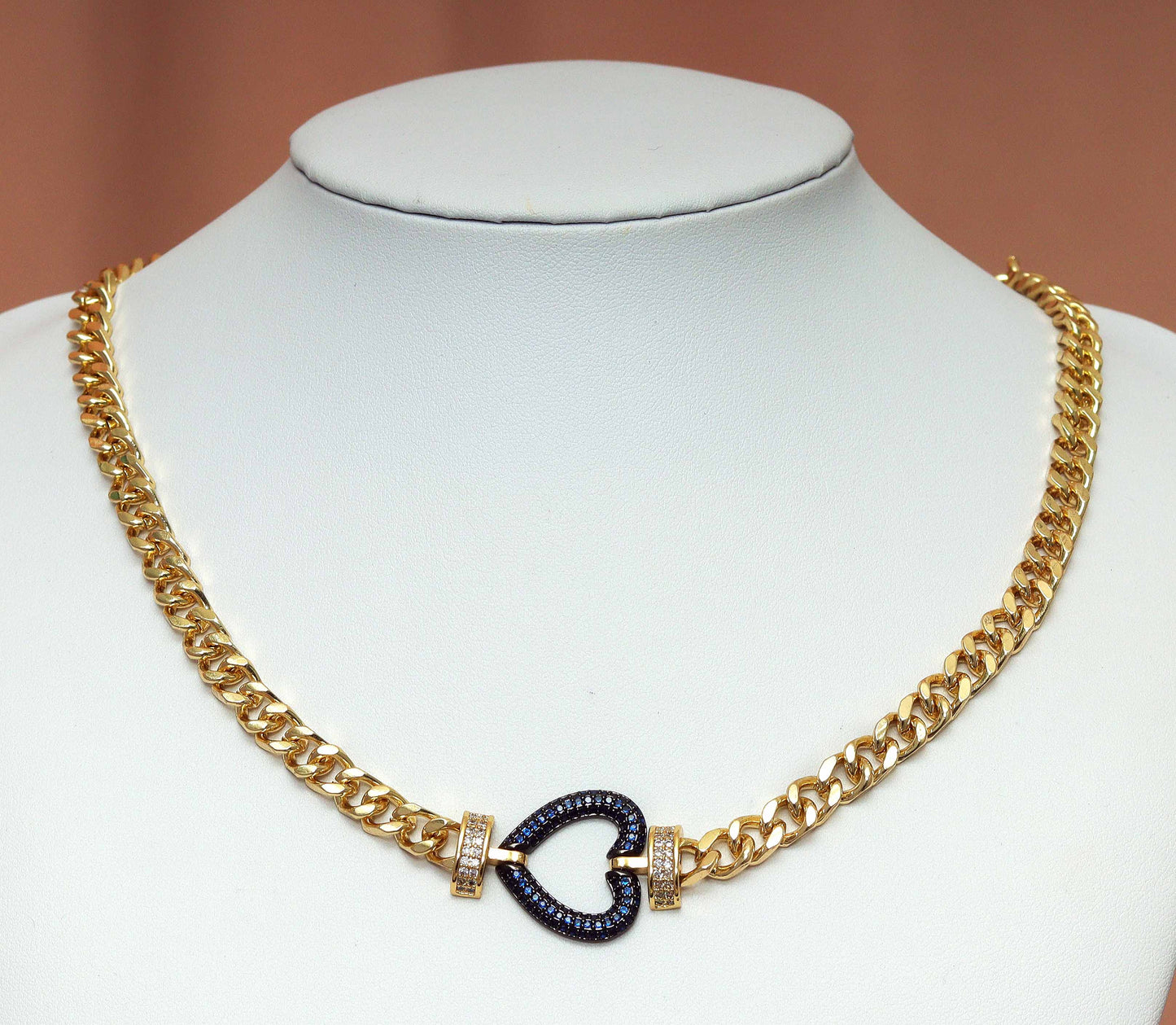 Gold Cuban Chain Heart Necklace, sku#CL18