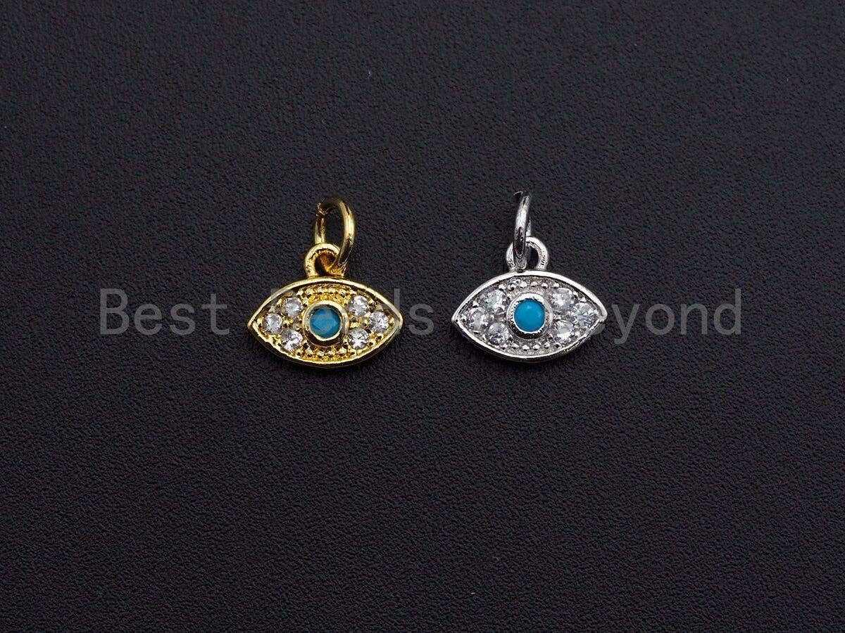 Turquoise Clear CZ Micro Pave Oval Evil Eye Shape Pendant,Cubic Zirconia Oval Charm,Gold/Silver Tone,8x10mm,sku#Z466