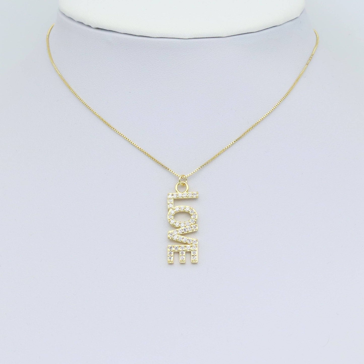 Gold Clear CZ Love Word Charm Pendant, Sku#A357