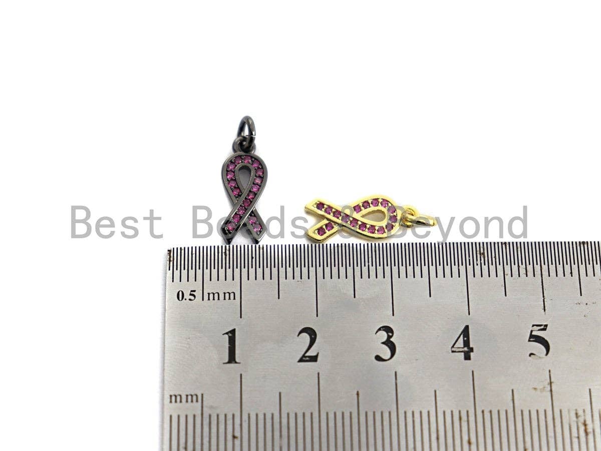Fuchsia CZ Micro Pave Breast Cancer Awareness Ribbon Pendant/Charm, Bracelet Necklace Cubic Zirconia  AIDS Care Charm, 6x16mm,sku#X111