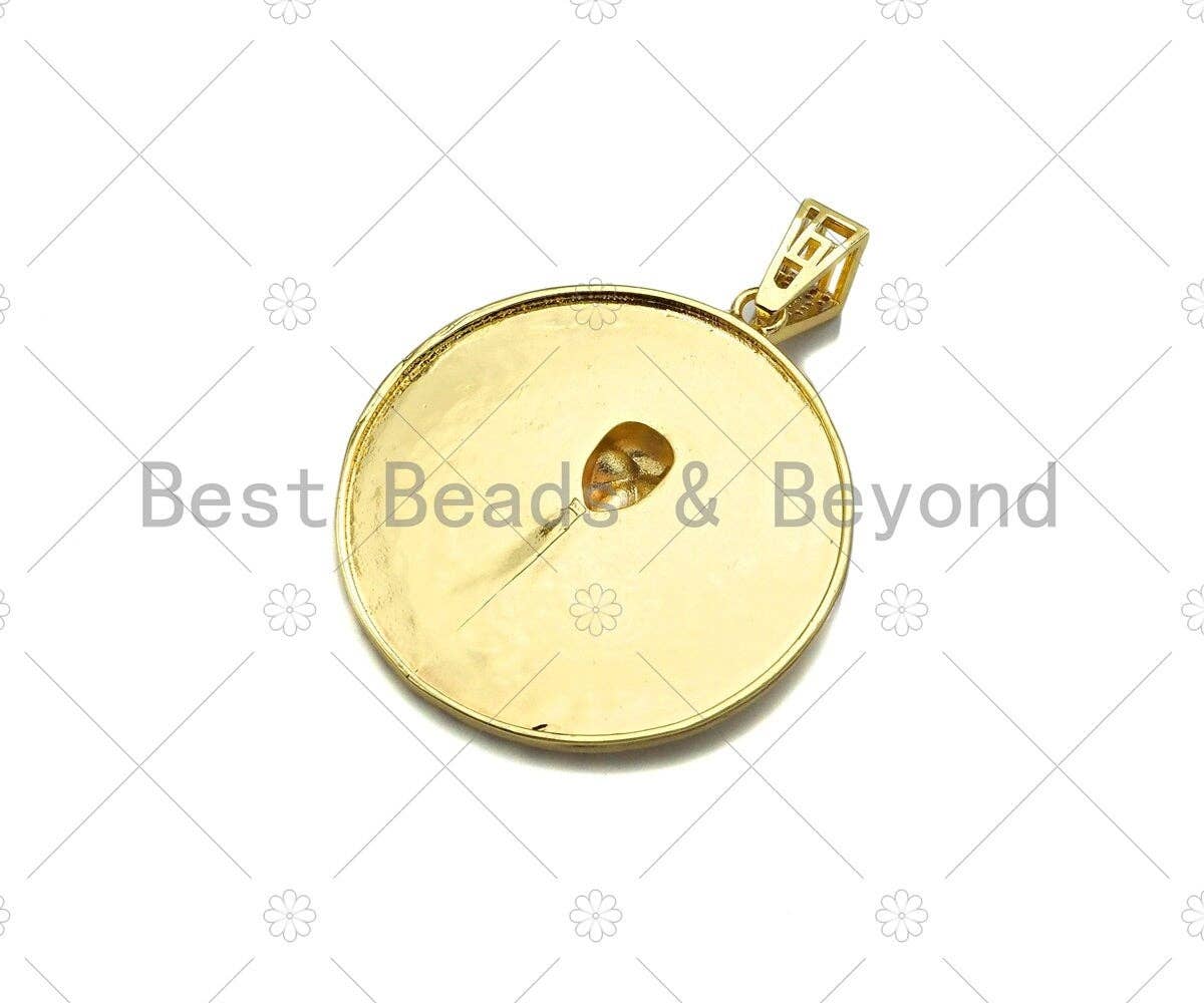 Dianty Gold/Silver Face On Round Coin Pendant/Charm,Medallion Cobalt Blue Enamel Charm, Necklace Bracelet Charm Pendant, 44x48mm, Sku#L550