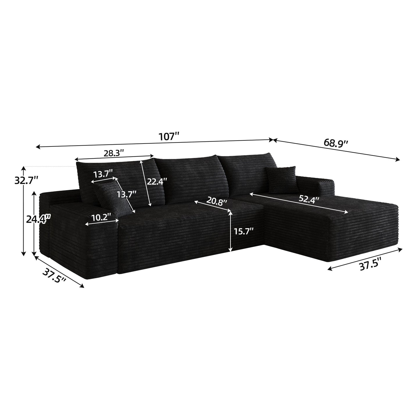 107" Cloud Sectional Couch with L-Shape Chaise