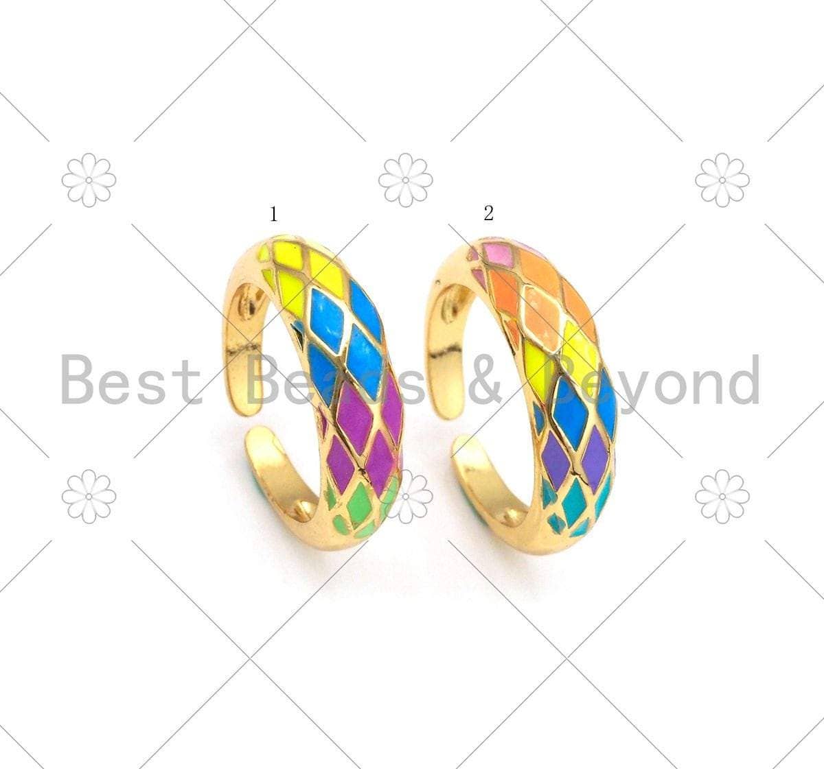 Colorful Rhombus Enamel Adjustable Ring, Sku#C127