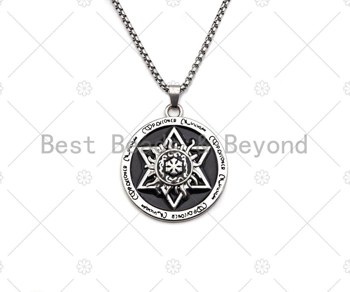 David Star Pendant Stainless Steel Silver Chain Necklace-Men's Necklace - Engraved Symbolic Jewelry - Pendant Necklace, sku#L340
