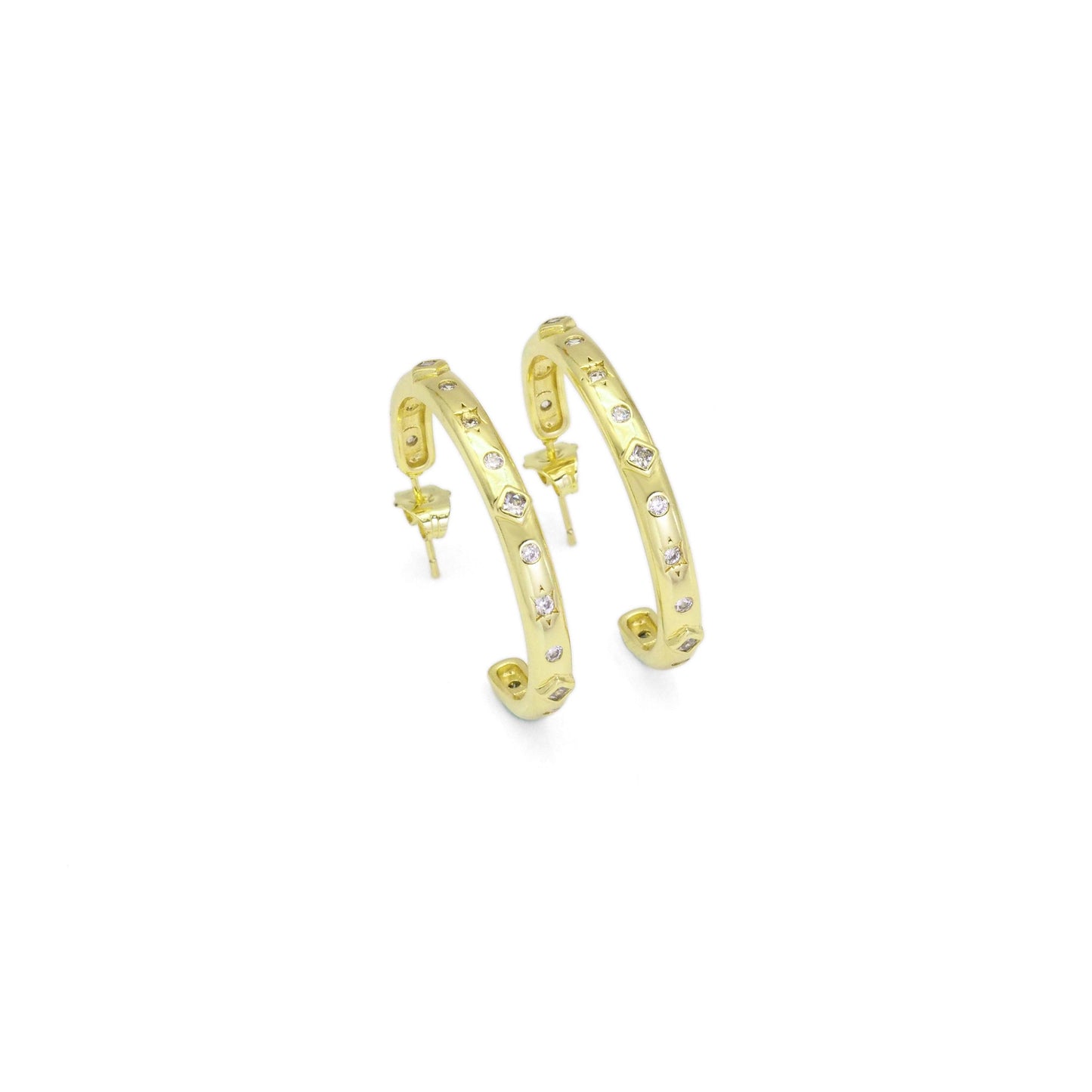 Gold Clear Diamond CZ Hoop Earrings, Sku#LK845