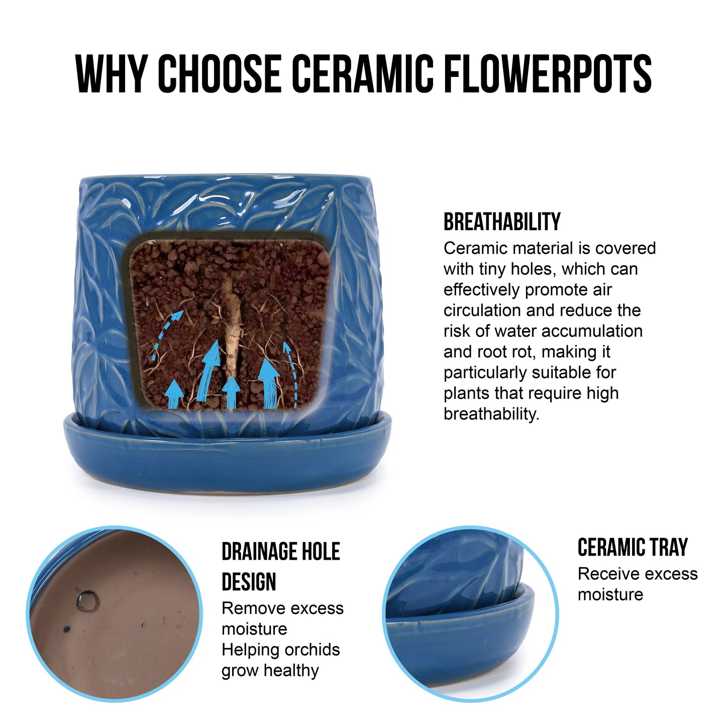 Handmade Ceramic Planter Set of 2, 6" & 8" Diameter, Deep