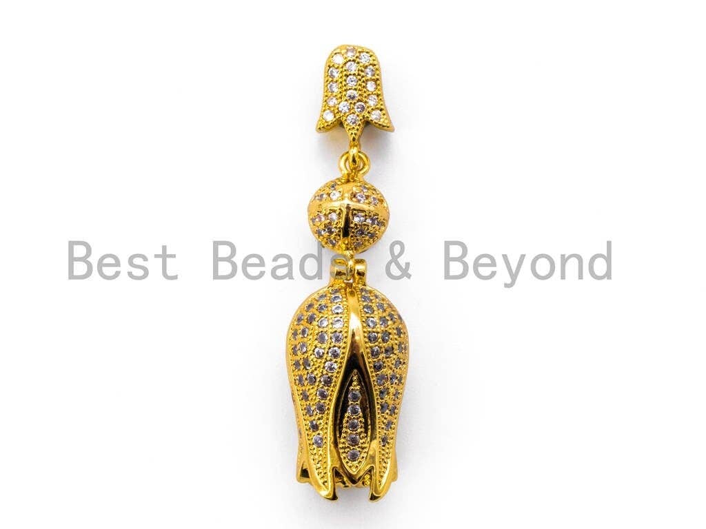 CZ Micro Pave Tulip Flower Pendant, Pave Tulip charm, Flower Tassel, 11x40mm, sku#L128