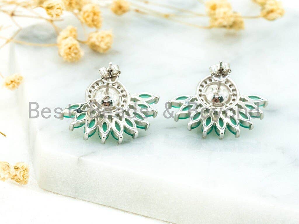 Pearl and CZ Flower Stud Earrings, Sku#O47