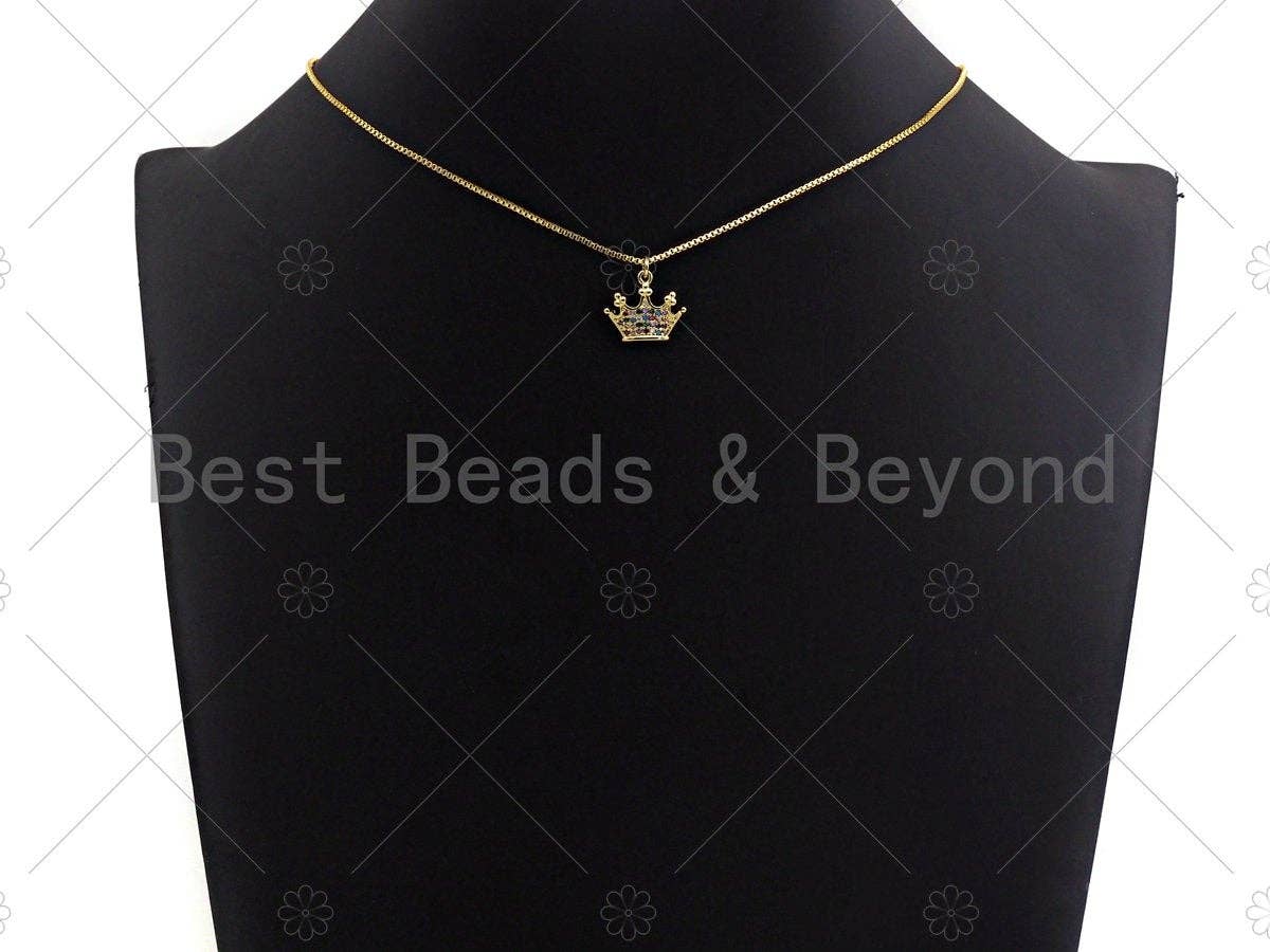 18K Gold Multicolor Micro CZ Pave Crown Pendant, Gold Crown Charm,  Crown Beads, Jewelry Findings, 15x13mm,sku#LK39