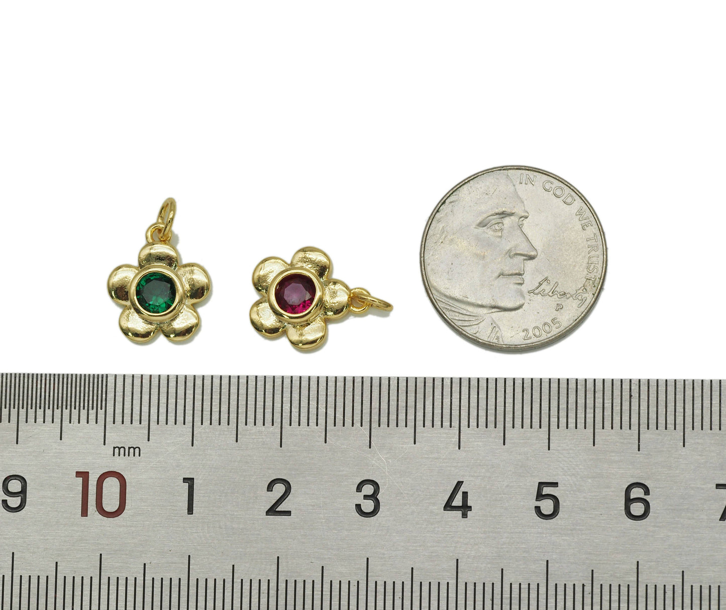 Colorful CZ Flower Charm, Sku#FH192