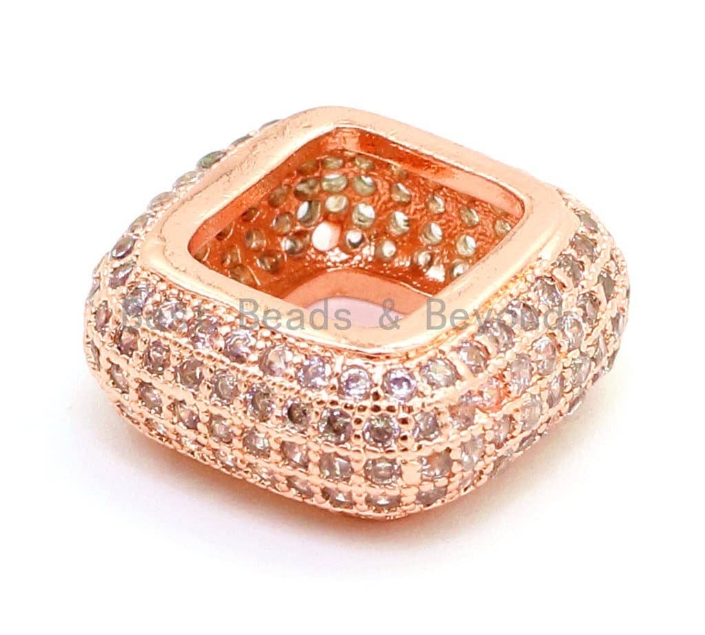 14mm CZ Micro Pave Big Hole Square Ring Spacer Beads Clear Crystal for Bracelet/Necklace, Cubic Zirconia Large Square Hole Beads, sku#G67