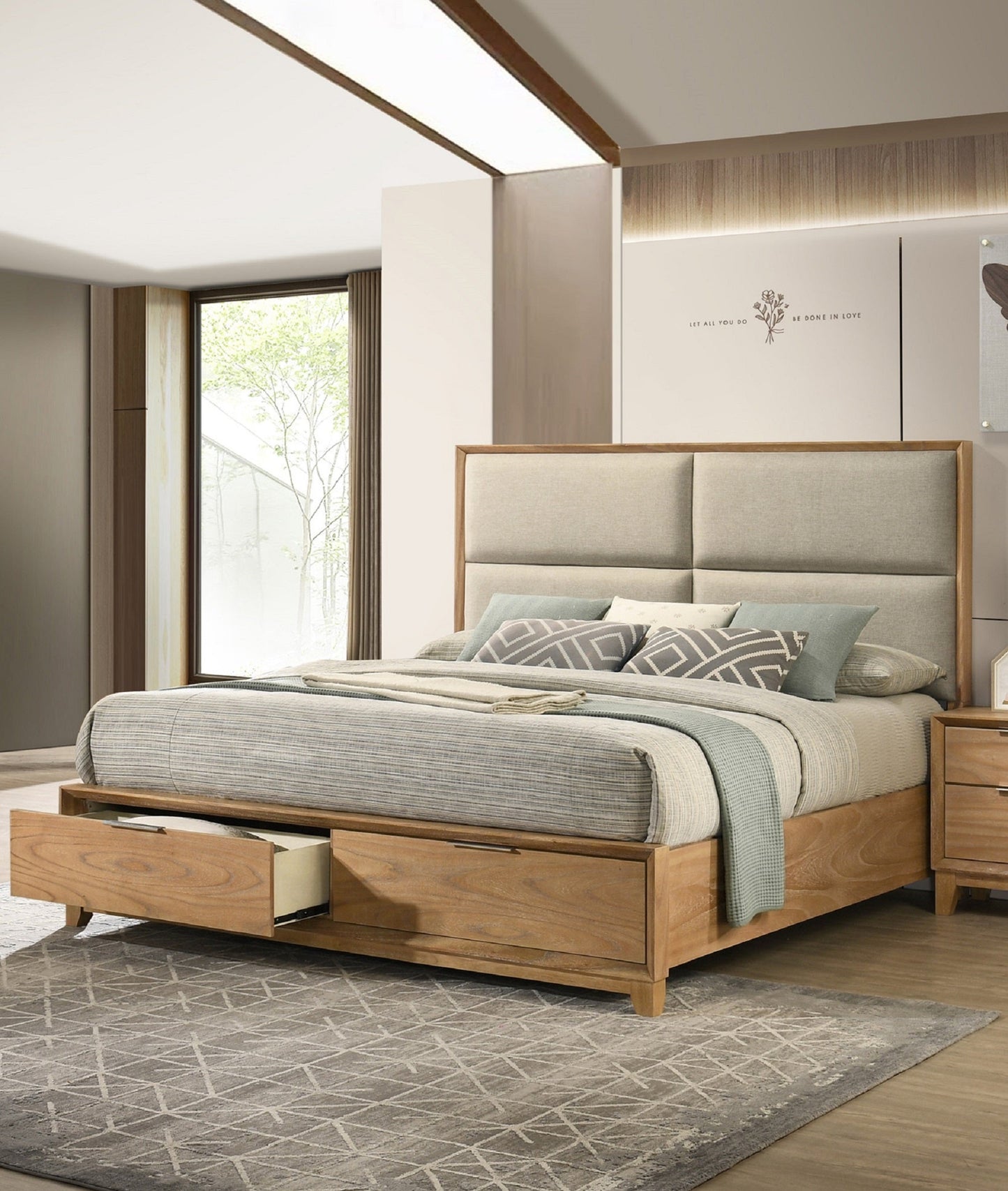 1pc King Storage Platform Bed with Upholstered Ultra-plush Headboard