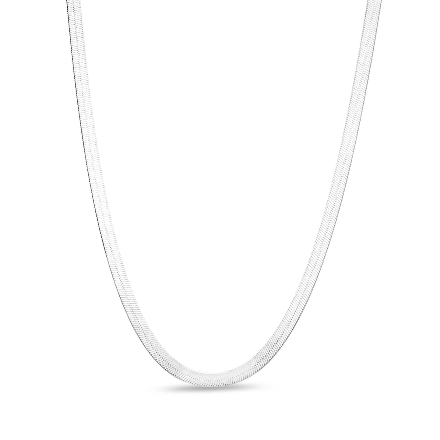 RMZ Gold NYC Italian Unisex 14K White Gold Plated Herringbone Flat Necklace – 20"