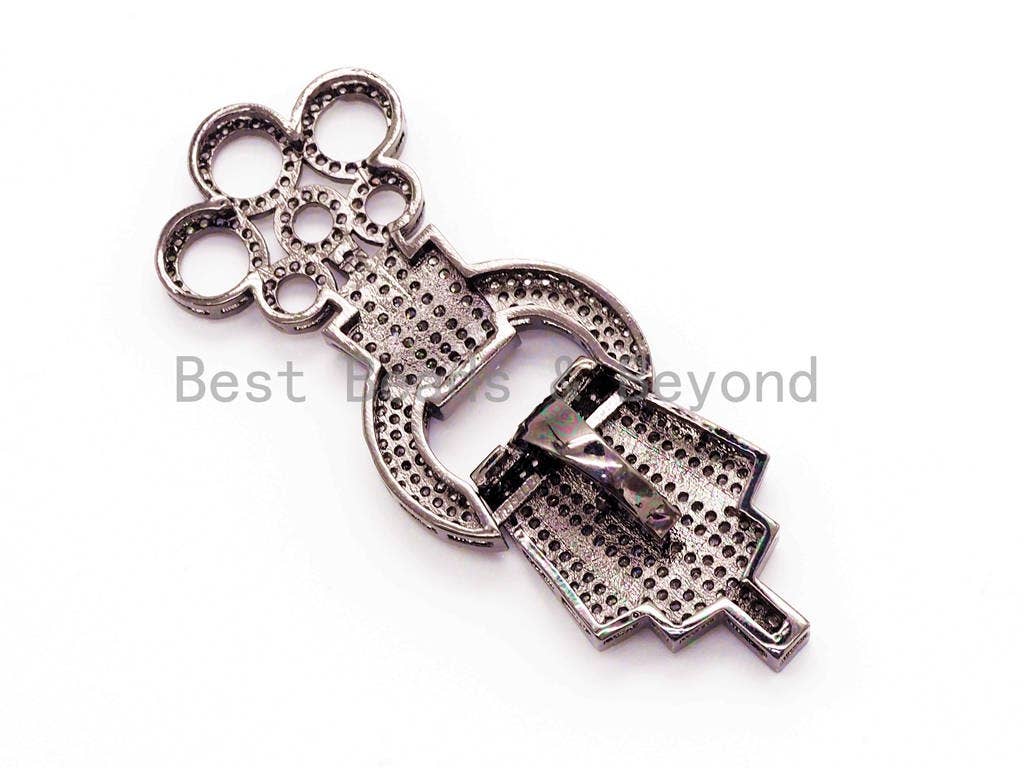 CZ Micro Pave Multi Ring Fold Over Clasp, Cubic Zirconia Buckle Clasp/Connector, 60x24mm, sku#H17