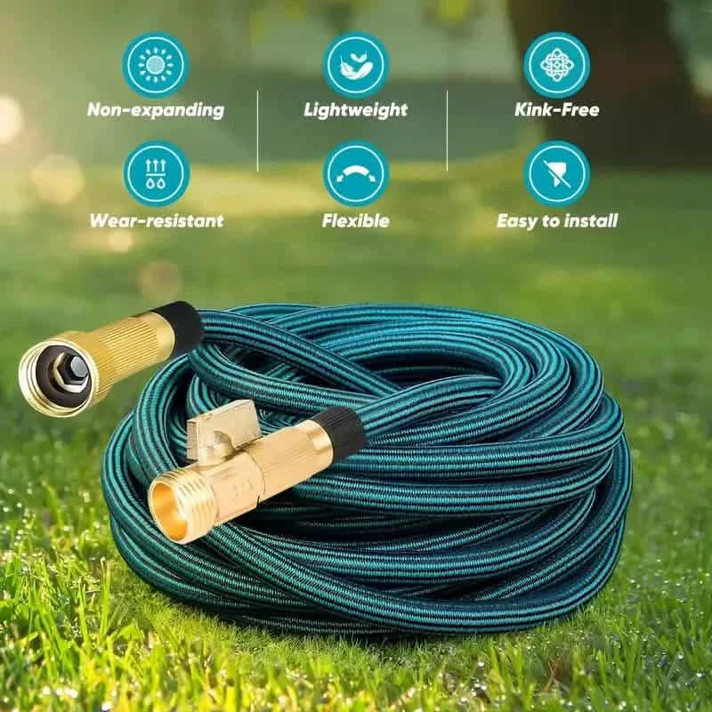 Tuyau d'arrosage robuste – 7,5m en caoutchouc bleu anti-fuite avec raccords en laiton et buse d'arrosage