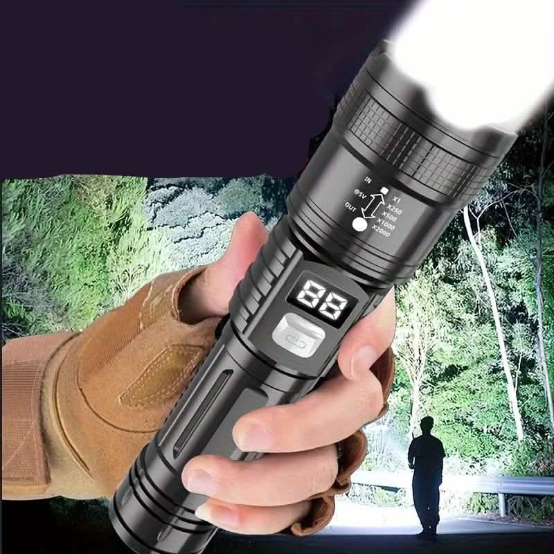 Lampe de poche tactique LED ultra-lumineuse – 3 modes, rechargeable USB, 600 lumens, extérieur, randonnée et camping