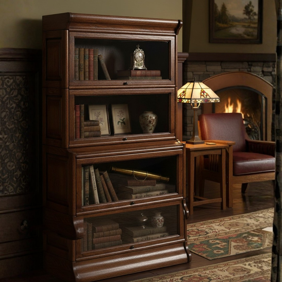 Mission 3 Stack Oak Barrister Bookcase - Beveled Glass