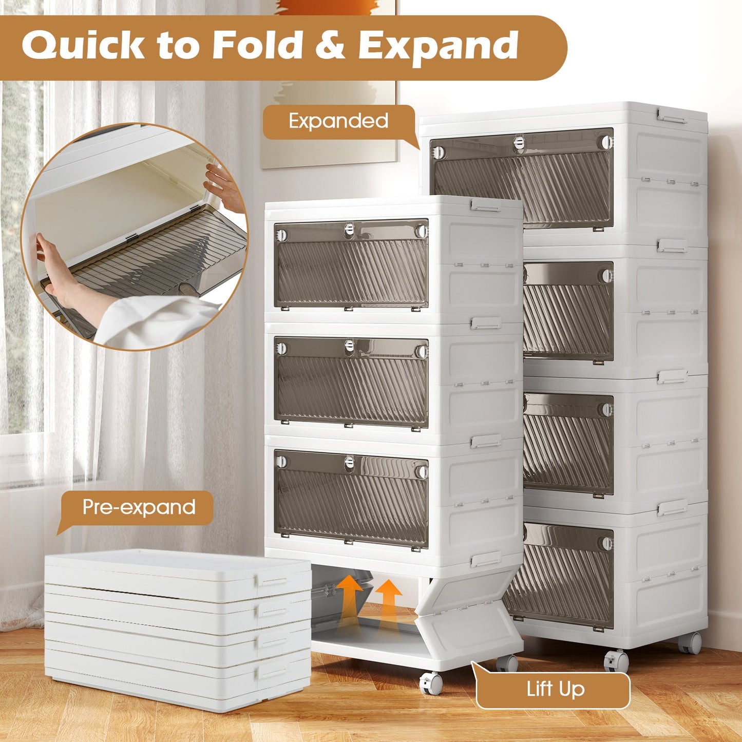 44 Gal 4-Pack Stackable Plastic Storage Bins with Lid for Bedroom Living Room-White