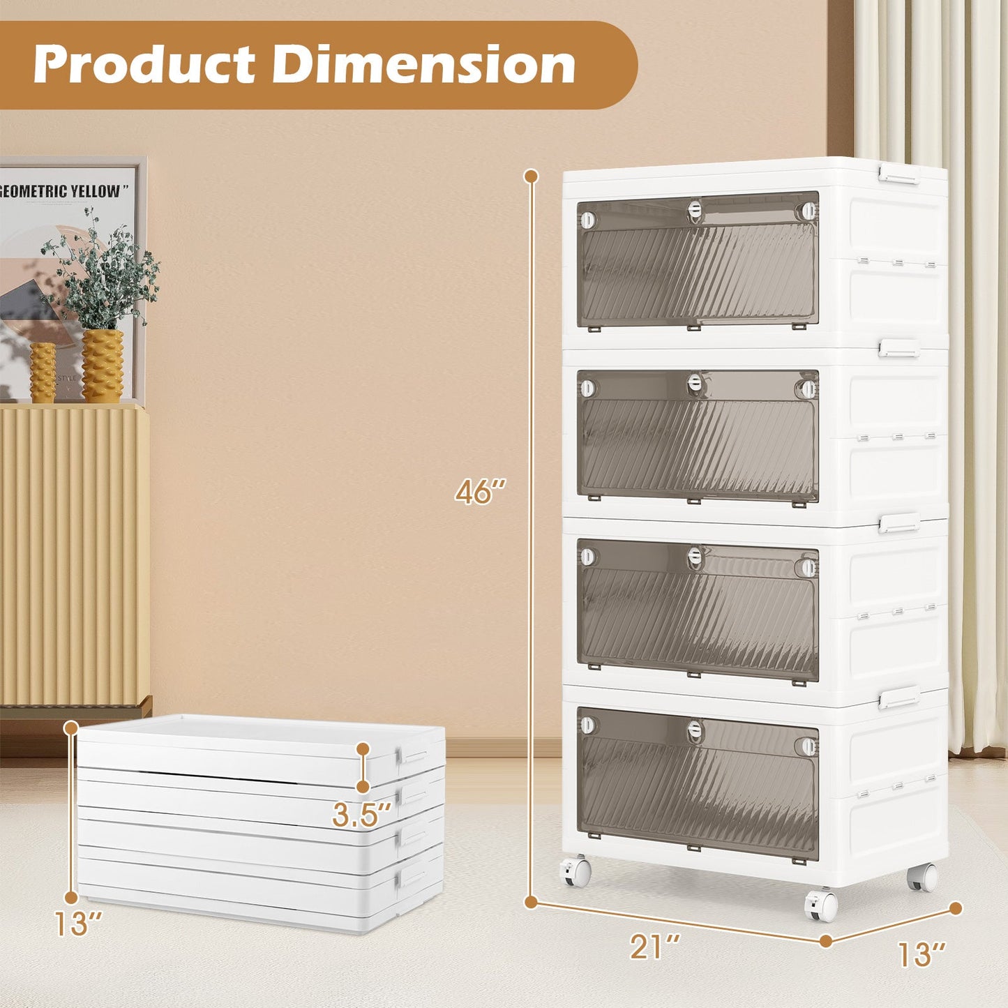 44 Gal 4-Pack Stackable Plastic Storage Bins with Lid for Bedroom Living Room-White