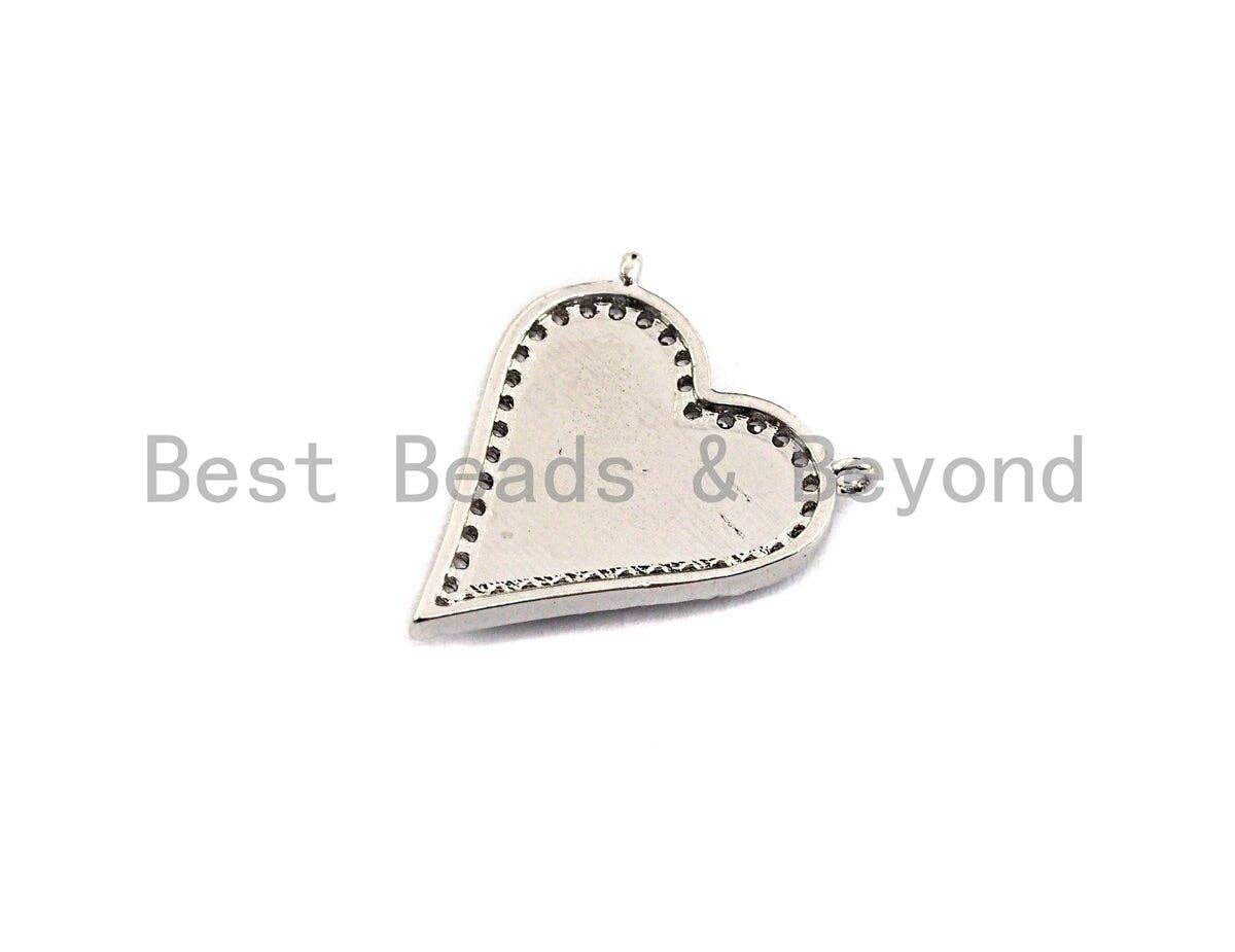 Enamel White and Black heart Pendant, CZ Micro Pave Oil Drop Heart pendant, Enamel Jewelry,16x19mm, #Z481
