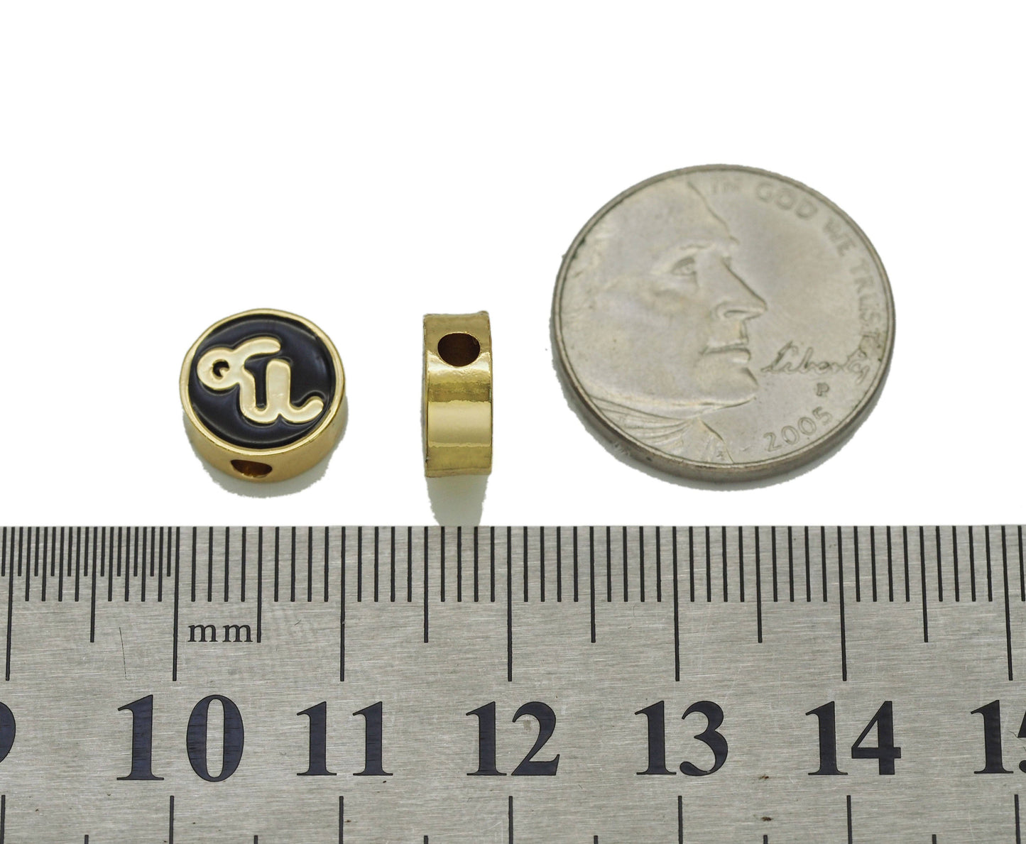 Gold Enamel Twelve Constellations Round Coin Spacer Beads, Sku#G434