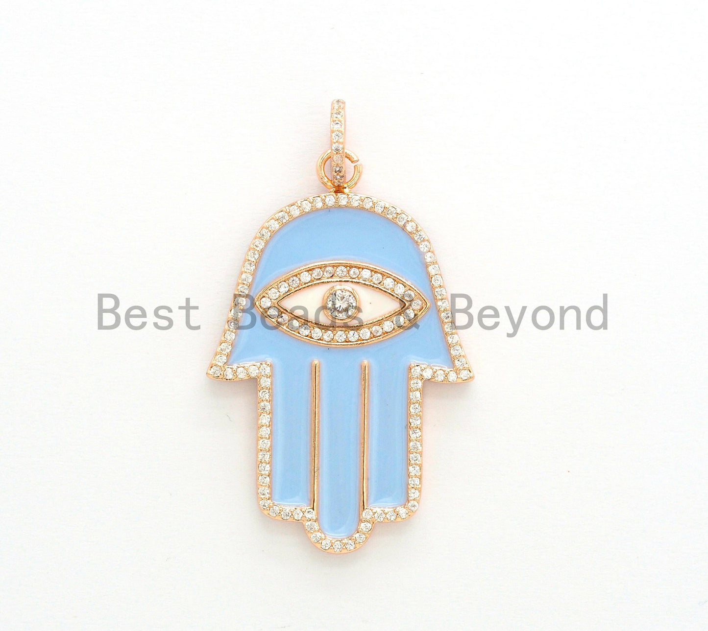 Enamel Oil Drop Hamas Hand Pendant,Cubic Zirconia Hamas Hand Pave Pendant, Blue Pave Pendant, 29x43mm, SKU#F599C