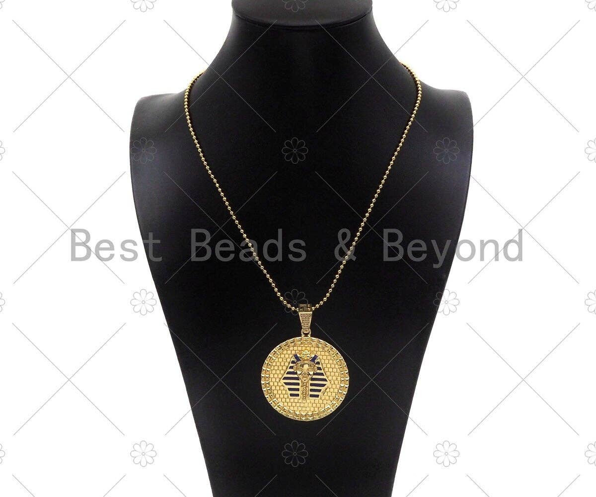Dianty Gold/Silver Face On Round Coin Pendant/Charm,Medallion Cobalt Blue Enamel Charm, Necklace Bracelet Charm Pendant, 44x48mm, Sku#L550