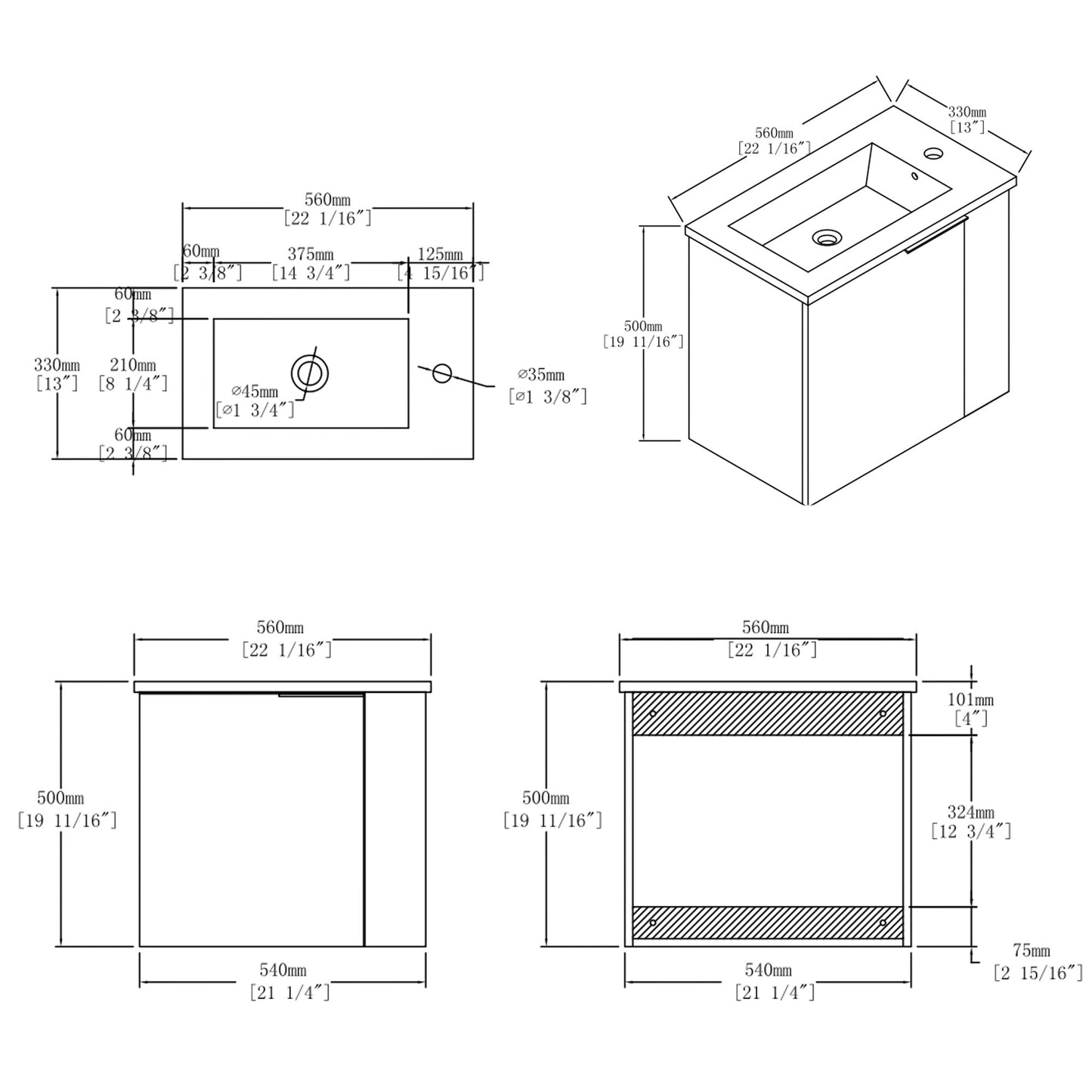 22" Floating Bathroom Vanity Combo