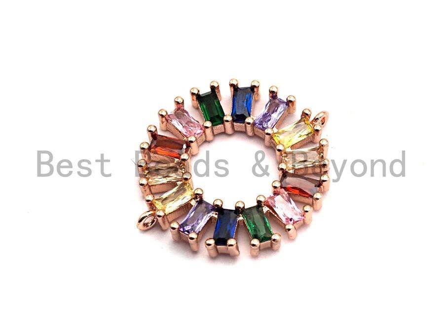 Baguette CZ Micro Pave Rainbow Donut Ring Connector for Bracelet Necklace, Cubic Zirconia Space Connector, 24x28mm,sku#E495C