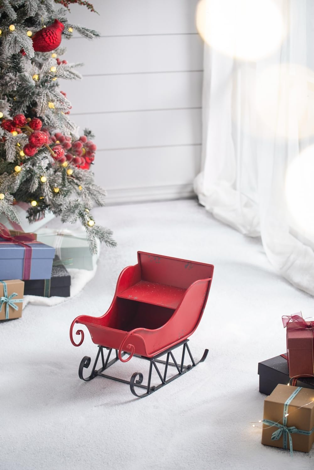 14.5x10x11"H Iron Red/Black Sleigh Small Christmas Decoration
